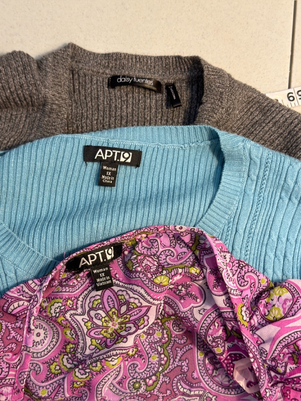 Assortment of Apt. 9 Purple Paisley Open Cardigan Top, 2 long sleeve sweaters 1X